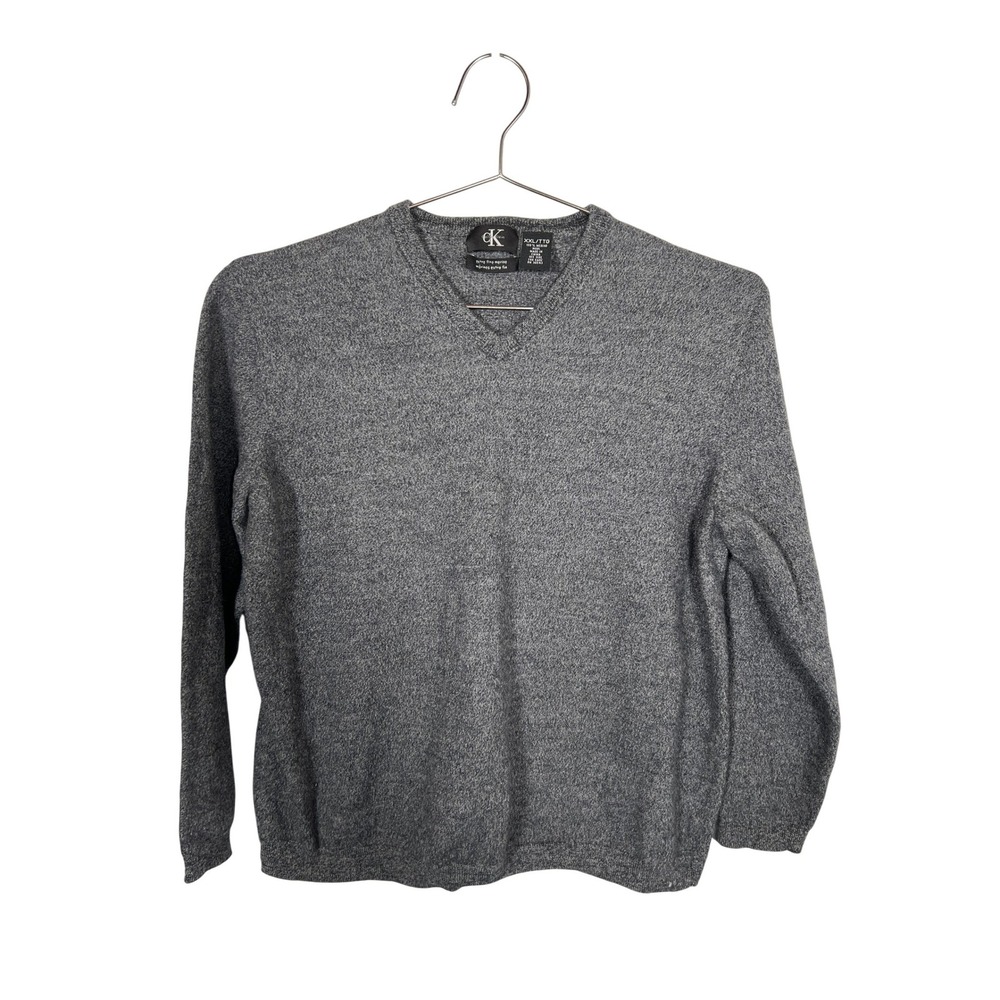 Calvin Klein Grey V-Neck Sweater Extra Fine Merino Wool Minimalist XXL‎